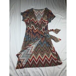 Avenue Sz 14/16W Cross Over Side Tie Stretch Colorful Dress